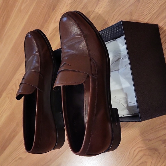 PRADA Brown Leather Penny Loafers 2DB077 Size 11 - Picture 4 of 8